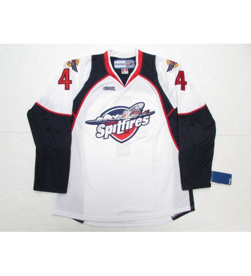 Custom OHL Windsor Spitfires 2013 Pres 4 Taylor Hall Permier Hockey Jersey Home White